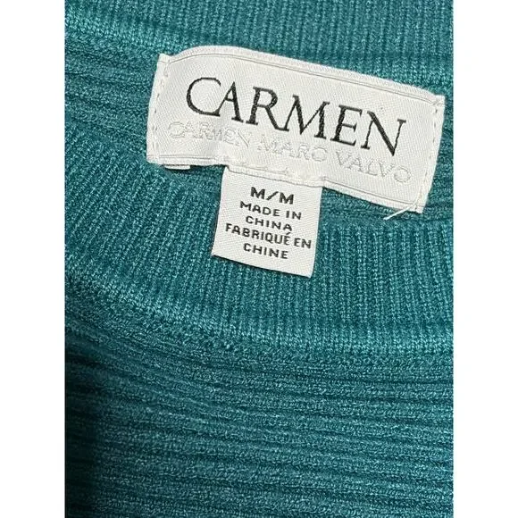 Carmen Marc Valvo Green Ribbed Batwing Knit Top with Zipper Detailing size M - Picture 6 of 9